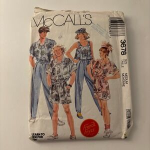 VTG 80s McCall's 3678 French Fryzz Unisex Beach Shirt Shorts Pattern Chest 36-38